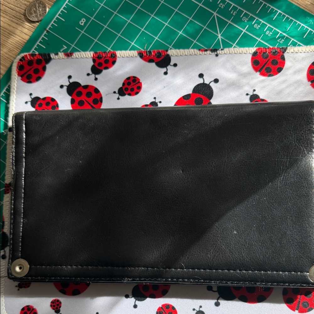 Black Wallet with Red Flower Design - Picture 2 of 6